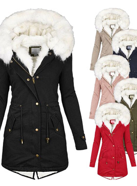 Women's Winter Mid Length Thick Warm Wool Jacket hooded Coat
