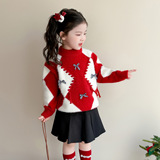 女童蝴蝶结毛衣秋冬季2025新款女洋气加厚保暖冬装针织打底衫P71，童装毛衣，祺妙童装