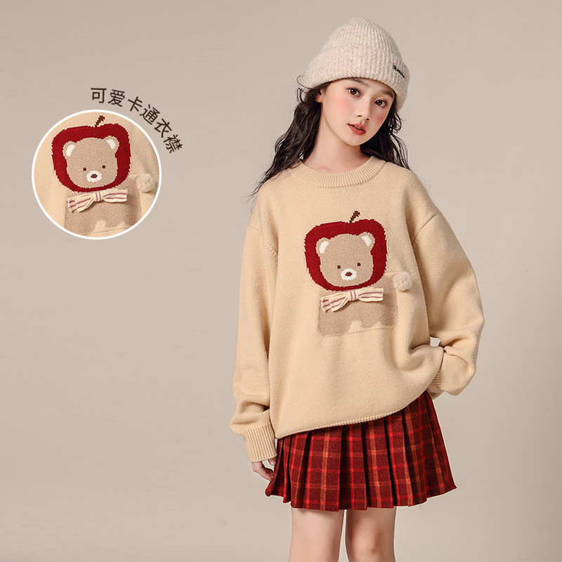 女童杏色毛衣2025年新款10大童韩版洋气打底衫12岁女孩冬装针织衫