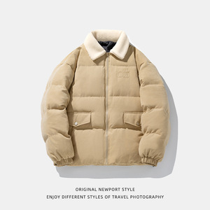 毛领棉服冬季款仿羊羔绒翻领厚外套下摆可调棉衣L5127-P50控168图片