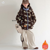 女童加厚毛毛衣2025冬季新款中大童花朵棉衣外套休闲外出上衣冬天，童装外套，祺儿童装