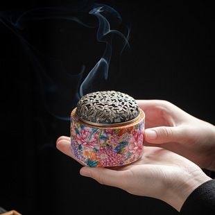 百花齐放陶瓷珐琅彩盘香炉家用室内香薰炉檀香沉香香插香座线香炉