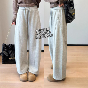 女 蚕丝直筒裤 热科技羽绒纱 针织一体绒保暖显瘦腰休闲裤