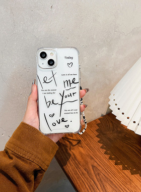 韩国letme黑色英文手提珠链适用iphone14Promax苹果13手机壳12Pro防摔11透明