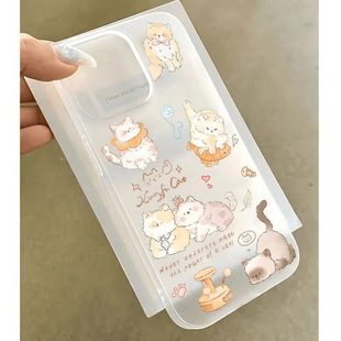 Playful Cat Matte Soft Phone Case 适用 iPhone 17 16 15 Pro 14 Pro 13 12 11 XR XS Large Cutout