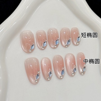 原创【沉溺星海】丝绸猫眼指尖碎钻气质清冷级感手工穿戴甲