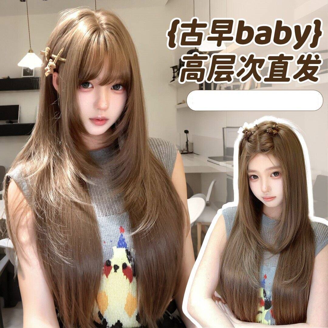 【古早baby】亚麻色假发女长直发自然气质网红日常甜美氛围全头套