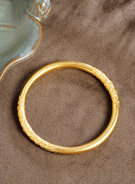 越南沙金古法紫金花卷草纹手镯黄铜合金饰品久不掉色戒指仿真鐲子