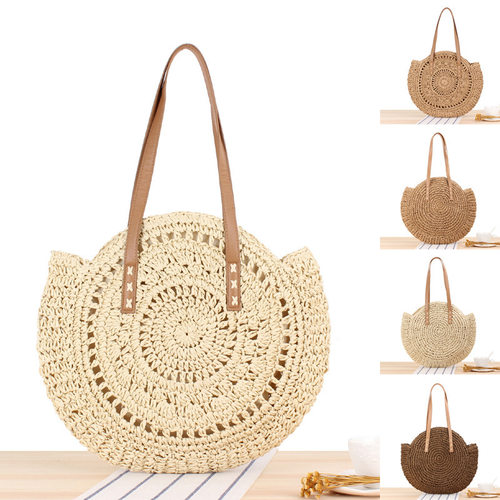 Round paper rope woven bag beach vacation bag fashionable
