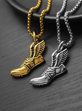 嘻哈吊坠项链朋克翅膀飞鞋