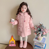 女小童中长款棉服冬季女连帽加厚保暖冬装小女孩卡通棉衣外套P108，童装棉衣，祺妙童装