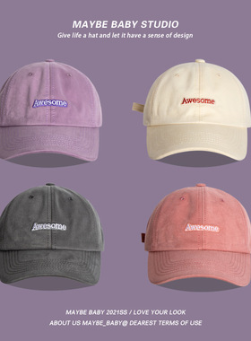帽子不见了awesome字母鸭舌帽女春秋防晒ins潮紫色棒球帽夏季遮阳