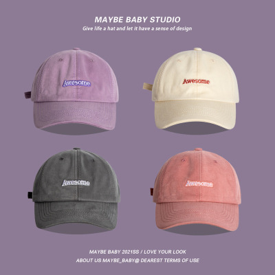 帽子不见了awesome字母鸭舌帽女春秋防晒ins潮紫色棒球帽夏季遮阳