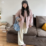 女童2025年秋冬新款小香风藕粉双面穿毛毛衣棉服女大童户外棉外套，童装棉衣，祺儿童装