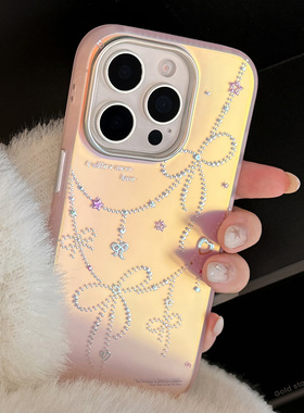 AceCase鎏金公主风iphone17适用苹果16Promax手机壳15粉色镭射蝴蝶结14防摔13少女12创意11硬
