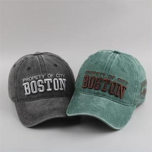 新款成人帽子水洗做旧棒球帽刺绣boston女帽子秋季新款遮阳鸭舌帽
