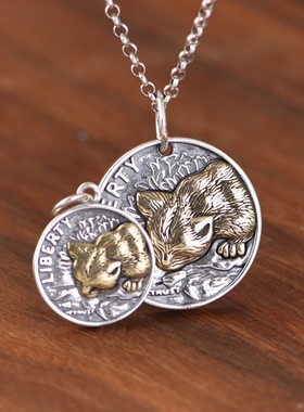 猫咪吊坠复古工艺圆牌猫头情侣款