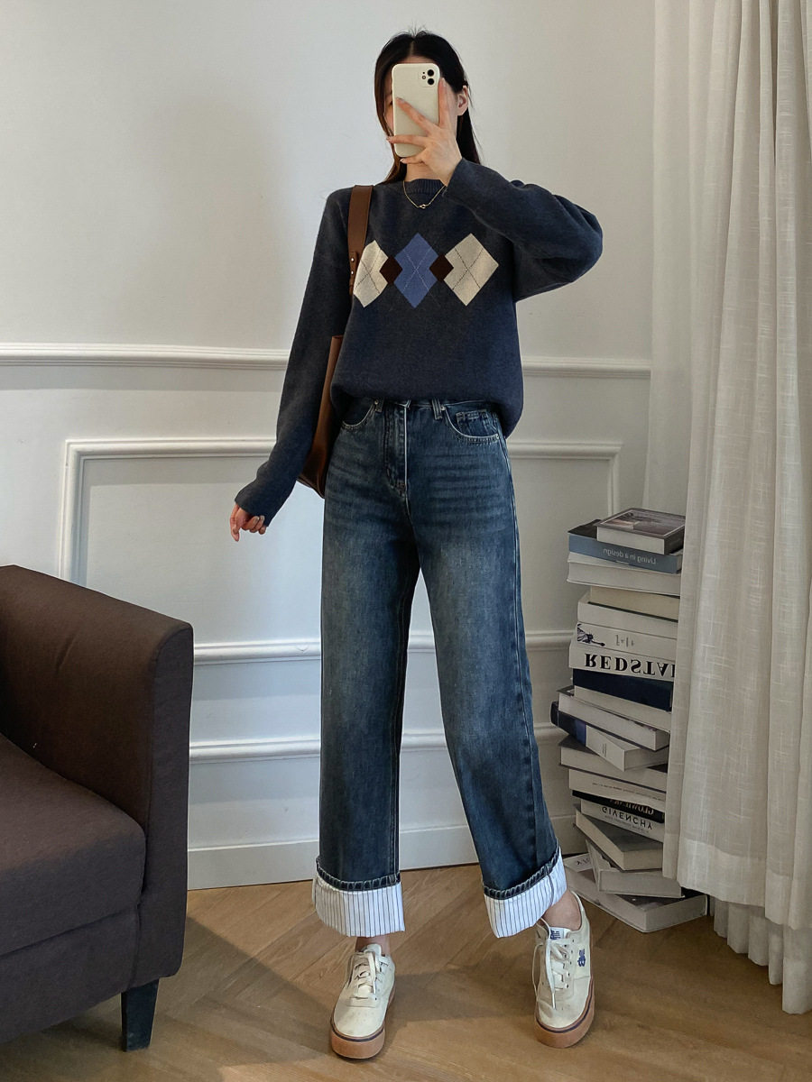窄版阔腿牛仔裤女2023春季新款宽松垂感高腰显瘦九分烟管裤直筒裤
