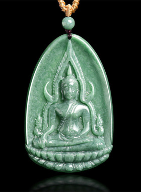 正品天然A货翡翠豆绿成功佛东南亚泰国佛像玉石吊坠女挂件