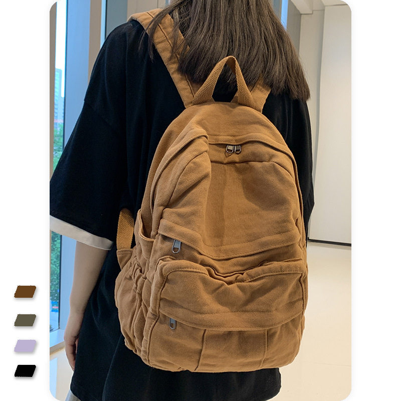2024美式中复古双肩包做旧水洗帆布男女背包old school中学生书包
