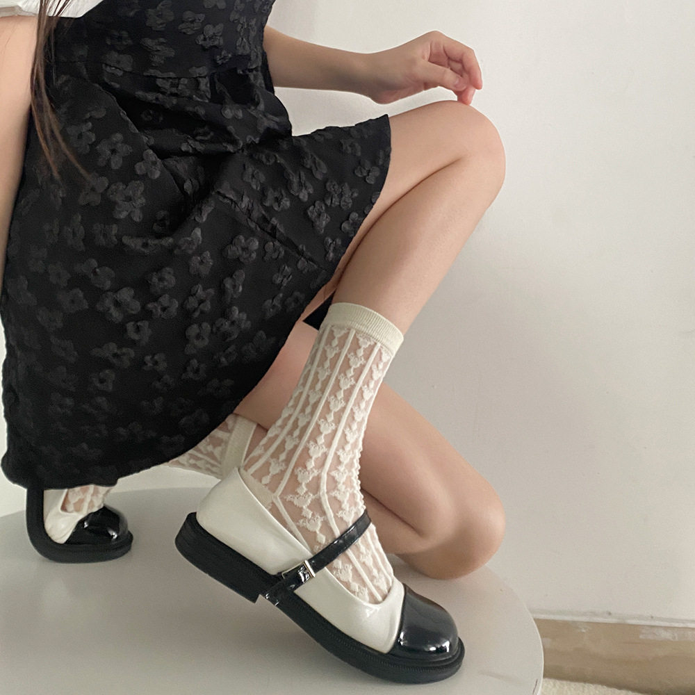 春夏薄款白色透明镂空短袜女卡丝水晶袜子女中筒袜ins潮百搭透气