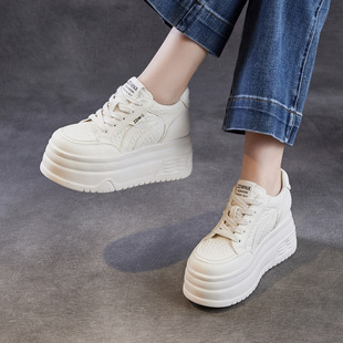 内增高10cm简约百搭头层牛皮小白鞋女2026春新款舒适显脚小休闲鞋