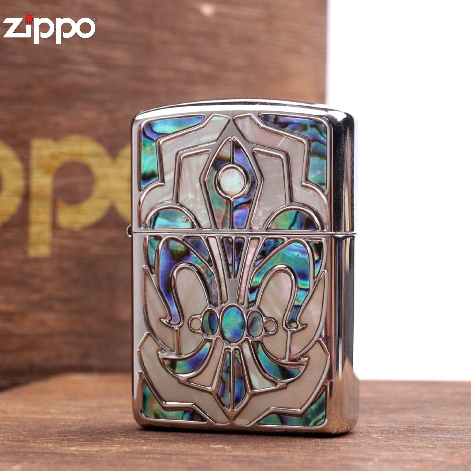 官正品ZIPPO芝宝美国原版防风砂轮煤油打火机贝壳嵌十字架克罗心