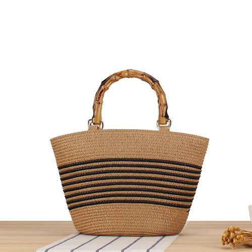 New style faux bamboo joint woven handbag color-block stripe