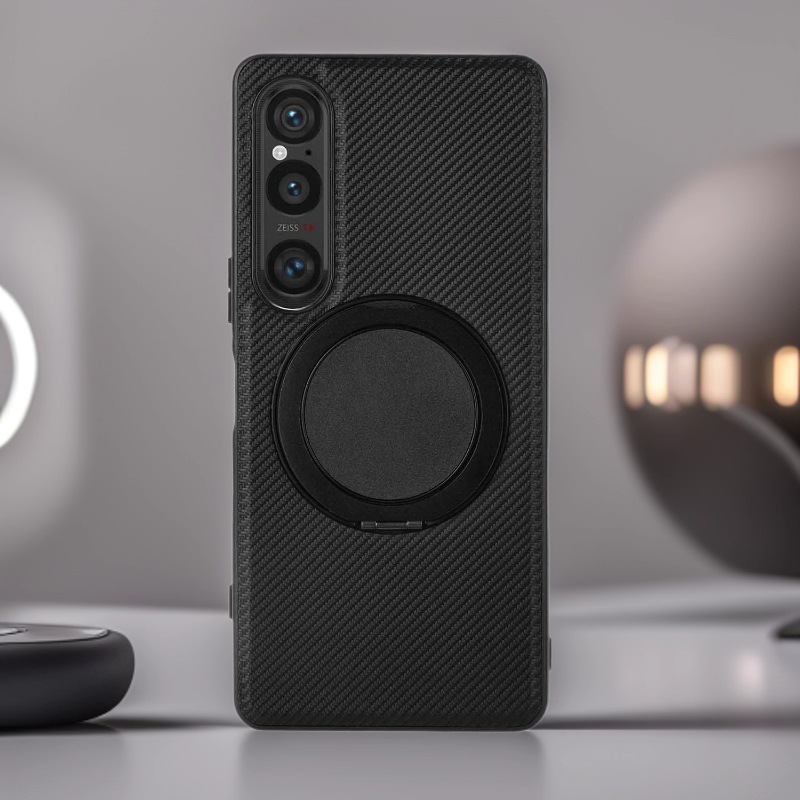 ViLi适用Xperia 1VII碳纤纹手机壳Xperia 10V旋转支架磁吸皮套索尼5IV编织纹保护套贴皮后壳