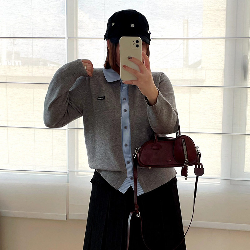 乃粒25327冬款polo领针织衫假两件胖mm学院风上衣女宽松显瘦毛衣