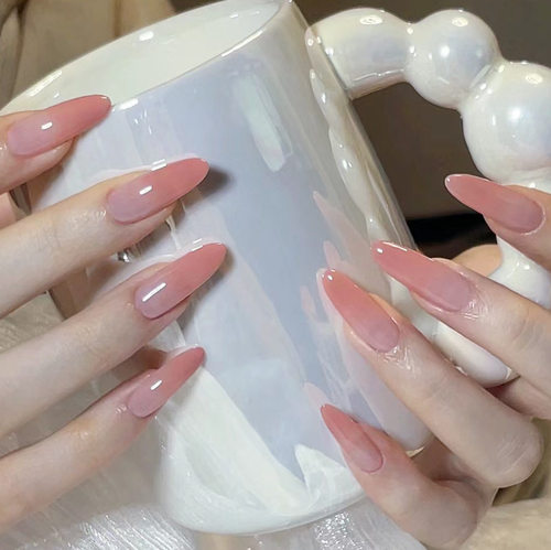WM-31杏仁粉渐假指甲优雅渐变跨境穿戴甲甲片美甲贴24片甲片