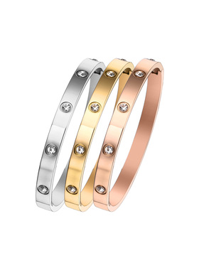 钛钢手镯情侣卡扣满天星手环