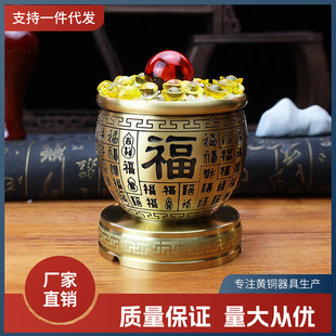 黄铜米缸百福缸聚盆铜缸摆件桌面铜摆件工艺品两用底座厂家