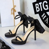 7251 H102M欧美风级感帕纳纹露趾超跟防水台蝴蝶结性感凉鞋 女