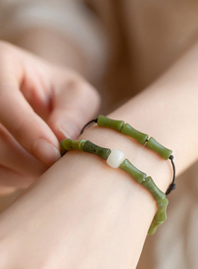 【天青】橄榄玉石竹节手链串珠女菩提手串文艺民族国风复古手绳