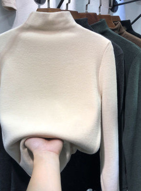 德绒保暖打底衫纯色女秋冬季韩版加绒修身长袖t恤女上衣女装