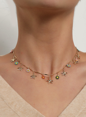 欧美跨境饰品元素夏威夷休闲风项链时尚直管海星花朵雏菊项饰佐文