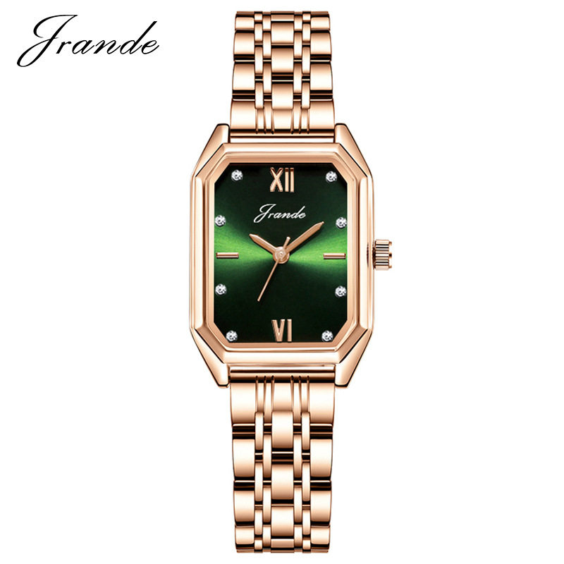 歌浪迪女表极光小绿表轻奢玫金小表盘女士手表石英表防水