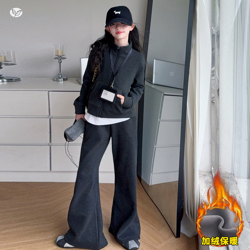女童秋冬加绒卫衣套装2025年新款中大童立领外套阔腿裤两件套休闲,童装休闲套装,祺儿童装 女童秋冬加绒卫衣套装2025年新款中大童立领外套阔腿裤两件套休闲,童装休闲套装,祺儿童装