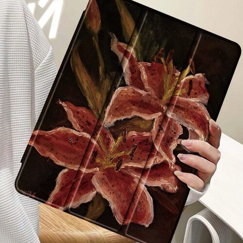 Oil Painting Lily iPad Case 适用 2025 iPad 10 11 Air 11 7 6 5  Shockproof Protective Tablet Cover