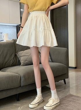 女生黑白色腰a字短裙百褶蓬蓬裙大码夏季半身裙小个子女装ins潮