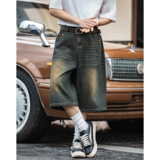 美式阔腿七分牛仔裤款做旧直筒半松紧休闲短裤MN2408-P50-控76，女装牛仔裤，电商A362