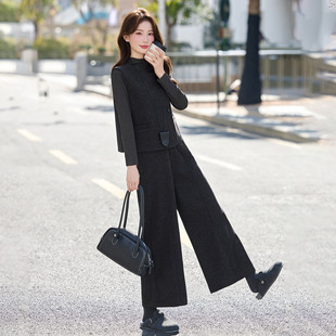 时尚套装2026春季新款女装气质马甲+打底衫+阔腿裤三件套裤YF2702