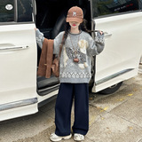 女童2025年秋冬新款亲子装水貂绒提花小狗毛衣女孩软糯加厚针织衣，童装毛衣，祺儿童装