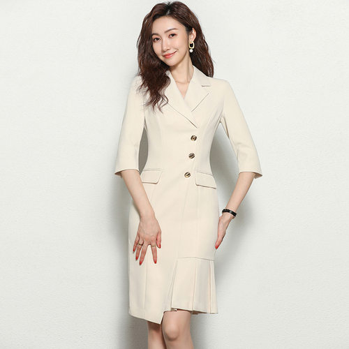 米白色夏季新款短袖美容院工作服