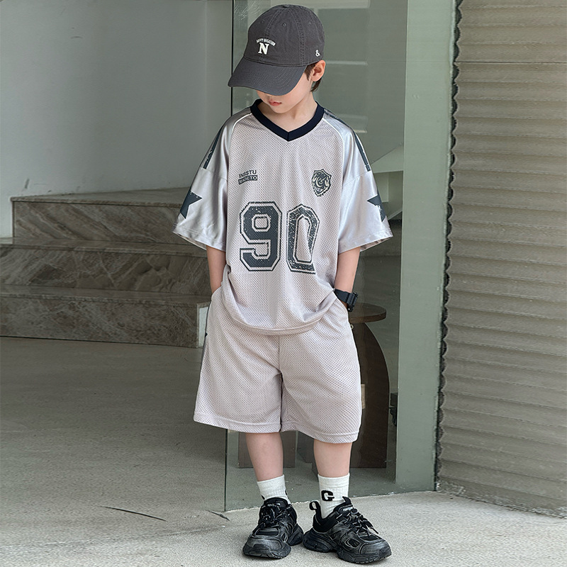 童夏季套装薄款速干夏装大儿童短袖运动服2025新款两件套潮童装，童装休闲套装，祺妙童装