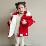 女童卡通猫咪棉服冬季2025新款女加绒加厚冬装时髦超好看棉衣P130，童装棉衣，祺妙童装