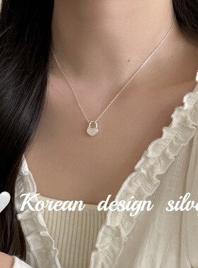 韩版ins风简约设计银饰 S925纯银爱心锁白贝母项链百搭级感跨境
