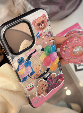 AceCase甜甜圈磁吸支架16promax透明iPhone15手机壳适用13童趣小熊14可爱12卡通11少女创意软套
