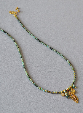 复古文艺项链绿松石串珠镂空树叶